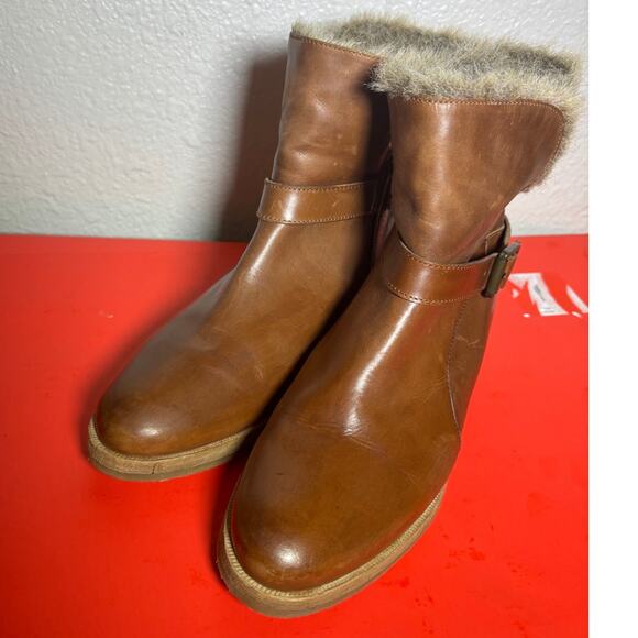 Vanilla moon Brown Leather Ankle Booties with faux fur size 7 / EU 37.5 - Picture 2 of 9
